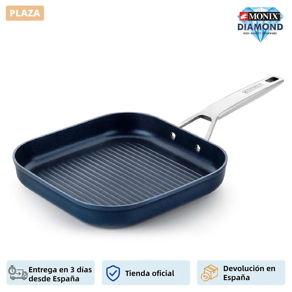 Monix Diamond - Sarten grid induction 28 cm with non-stick forged aluminum stripes titanium particles. Induction gas vitroceramic and electrics