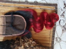 Pinshair rojo onda del cuerpo mechones con cierre rojo 99J Borgoña mechones peruano del pelo humano 3 mechones con cierre cabello Remy 10-26