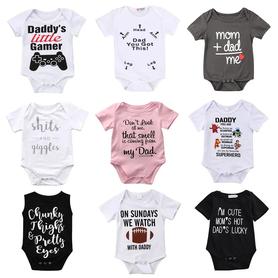 Newborn Toddler Baby Boys Girls Rompers Funny Letter Cartoon Jumpsuit For Infant Boys Girls Short Sleeve Clothing