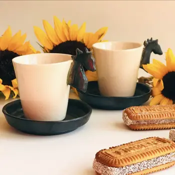 

Handmade Black Horse Detailed Turkish Coffee / Espresso / Tea Cup and Saucer