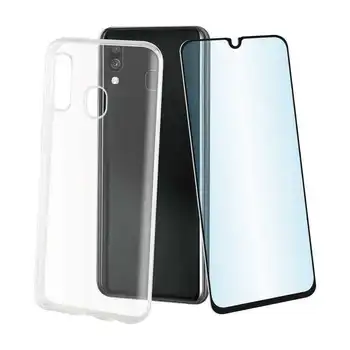 

Pack muvit mupak0431 for samsung galaxy a40-crystal case soft transparent + tempered glass protector black frame