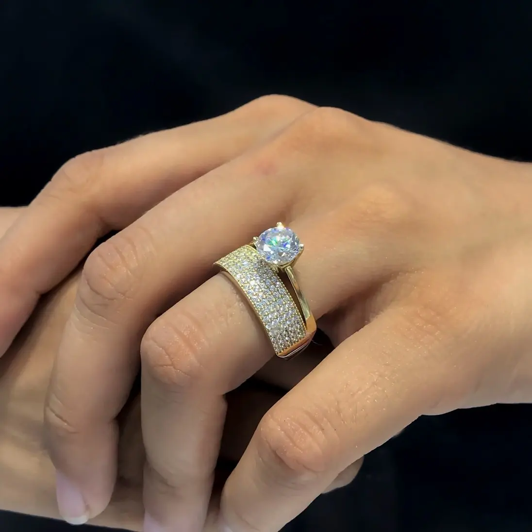

Tamtur Cubic Zirconia Wedding Ring 8 mm Engagement Gold Ring