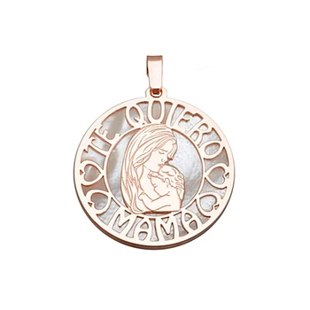 

Pendant 925 Sterling silver m pink I love MAMA mother-of-pearl 25mm. [8778]