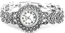 Kinel-Reloj de pulsera antiguo tibetano de cuarzo plata para mujer, pulsera de lujo, relojes de vestir para mujer, regalos de joyería de cristal
