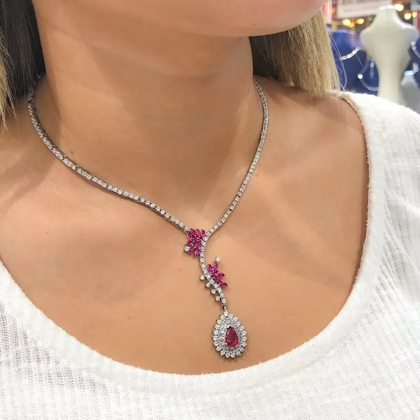 

Watercourse Gold Model Red Quartz Marquise Silver Choker Necklace