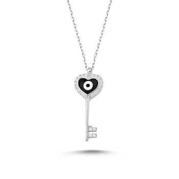 

Silver 925 Sterling Zircon Cubic Zirconia Eyed Key Necklace