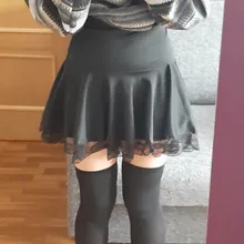 Mini Skirts Outfits Lace A-Line Pleated Patchwork Streetwear Goth-Dark Black High-Waist