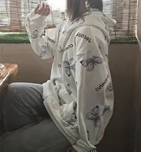 Chaqueta con capucha de mariposa Harajuku para mujer, sudadera con cremallera, sudaderas de gran tamaño, prendas de vestir exteriores de talla grande, primavera 2021