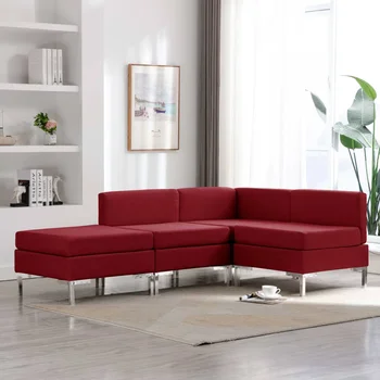

4 PCs wine red fabric sofa Set sofa