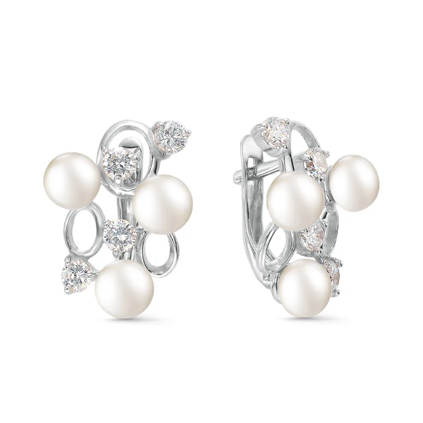 Silver earrings with pearls. 28033S1 |