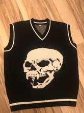 Rapcopter-suéteres Y2K para mujer, suéteres de calaveras con cuello de pico, blusas de punto azules informales holgadas, ropa de calle Retro para mujer, Tops de punto 2020