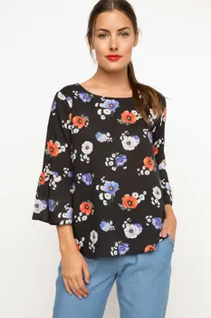 

DeFacto Woman Autumn Floral Butterfly Prints Chiffon Blouse Casual Long Sleeve Black White Color Women Blouse-I1961AZ17AU