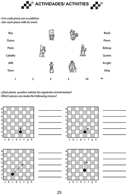Livreto de xadrez para colorir 2. Pinte as peças e aprenda seu nome e  valor. Em espanhol e inglês - AliExpress