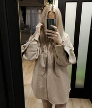 Outwear Jackets Long-Coats Camel ZXQJ Woolen Girls Chic Elegant Spring-Autumn Vintage Women