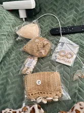 Uds Bikini mujer Crochet, Concha borla Bikini y concha tobillo cadena Sexy Tanga hueco-hacia fuera de cintura baja de fondo de Bikini