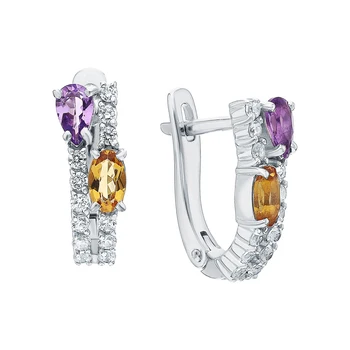 

Silver earrings with amethyst, cubic zirconia and citrine sunlight sample 925