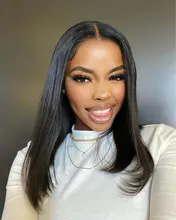Celie Bob-Peluca de cabello humano liso con encaje frontal, postizo de pelo liso con cierre de 4x4 de densidad 150