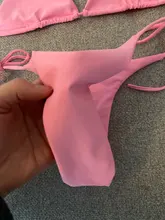 Conjunto de Bikini con lazo lateral para mujer, traje de baño Sexy con Tanga de color liso para playa y piscina, bañador brasileño para mujer