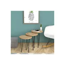 MADE IN TURKEY 3 Pieces Coffee Tables Mini Modern Practical Durable Tea Tables Living Room Zigon Wood Home Accessories Metal Leg