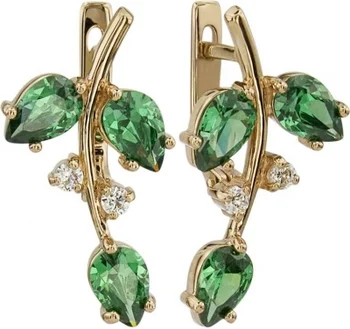 

Aloris leaf earrings with emeralds and cubic zirconia in red gold