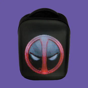 

Waterproof smart backpack biosled with LED display. Installation of pictures and text on the screen through WiFi.