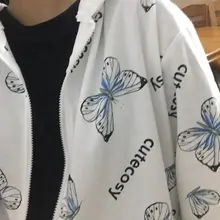 Chaqueta con capucha de mariposa Harajuku para mujer, sudadera con cremallera, sudaderas de gran tamaño, prendas de vestir exteriores de talla grande, primavera 2021