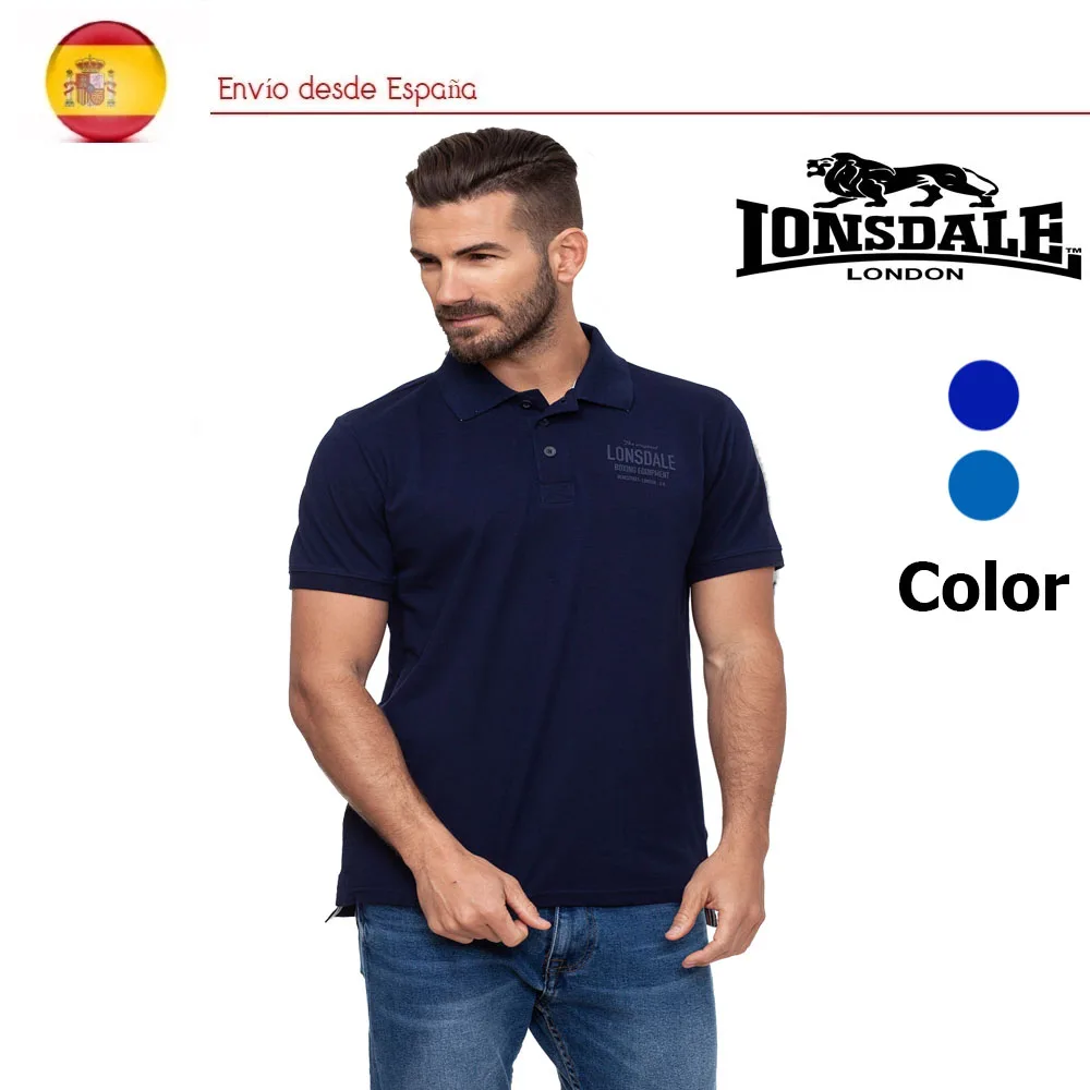 Lonsdale Hombre Polo Manga corta de Algodón Color Azul marino y royal logo  marca en el pecho Top Casual primavera verano