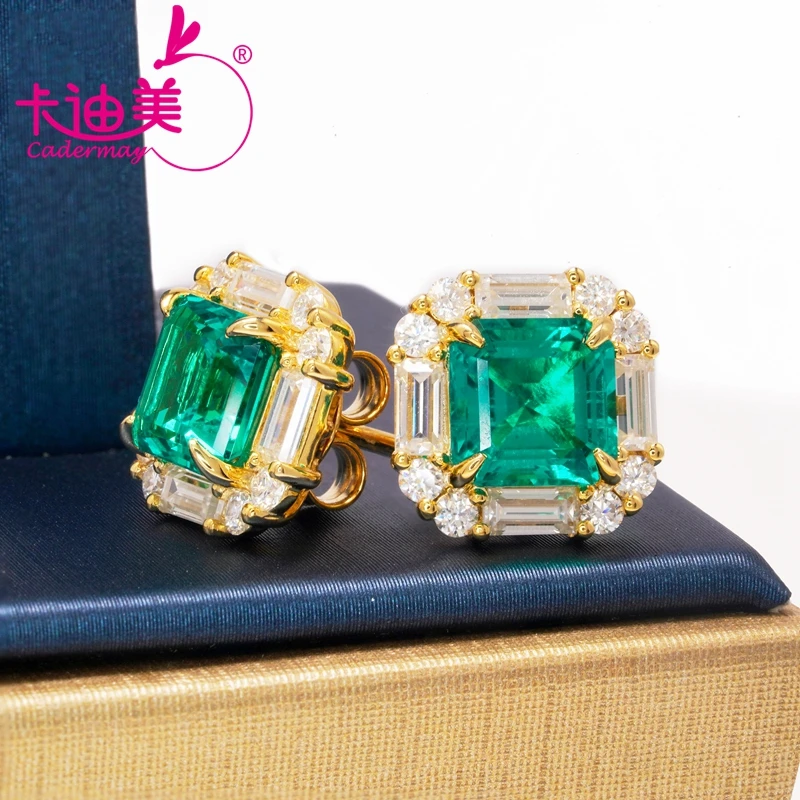 

CADERMAY 14K 18K Square Brilliant Shape Earrings With Emerald Anniversary Engagement Customized Fashion Jewelry For Women Gift
