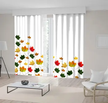 

Curtain Colorful Leaves on White Background Magical Nature Romantic Art Green Red Yellow