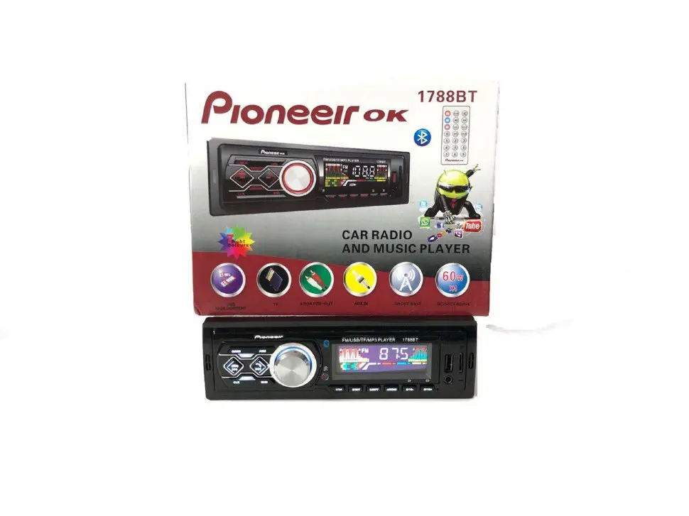 Автомагнитола Pioneeir Ok 1788BT Bluetooth MP3 USB MMC SD AUX 1DIN 4 X 60W FM Радио 12В Пульт LED подсветка