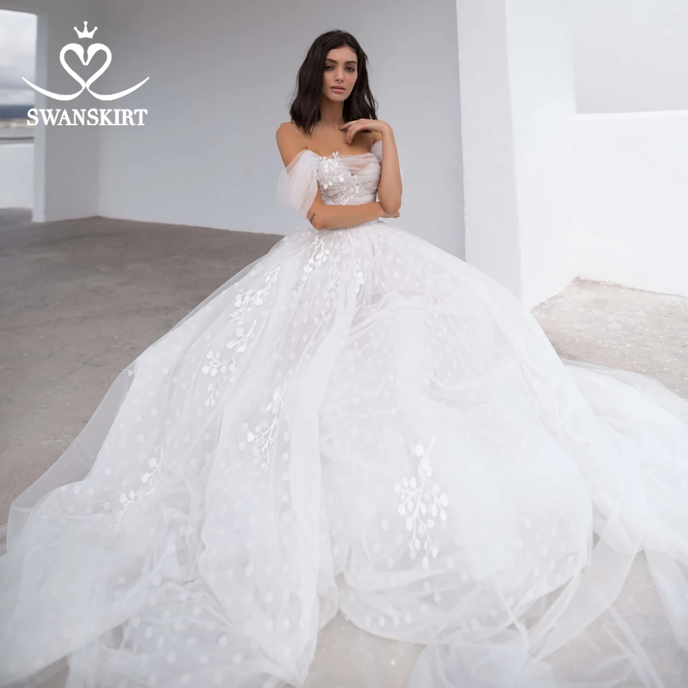 Романтичное Тюлевое свадебное платье, пышная юбка с аппликацией, а-силуэт, открытая спина, шлейф, свадебное платье принцессы, Vestido De Noiva Q102
