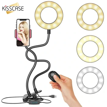 

KISSCASE 2 in 1 360 Rotating Flexible Photo Selfie Cell Phone Holder With Light Stand Desktop LED Fill Light Makeup Camera Lamp