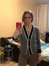 Cárdigans de punto Vintage para mujer, suéteres de manga larga con cuello en V, blusas ajustadas coreanas para oficina, cárdigans 2019