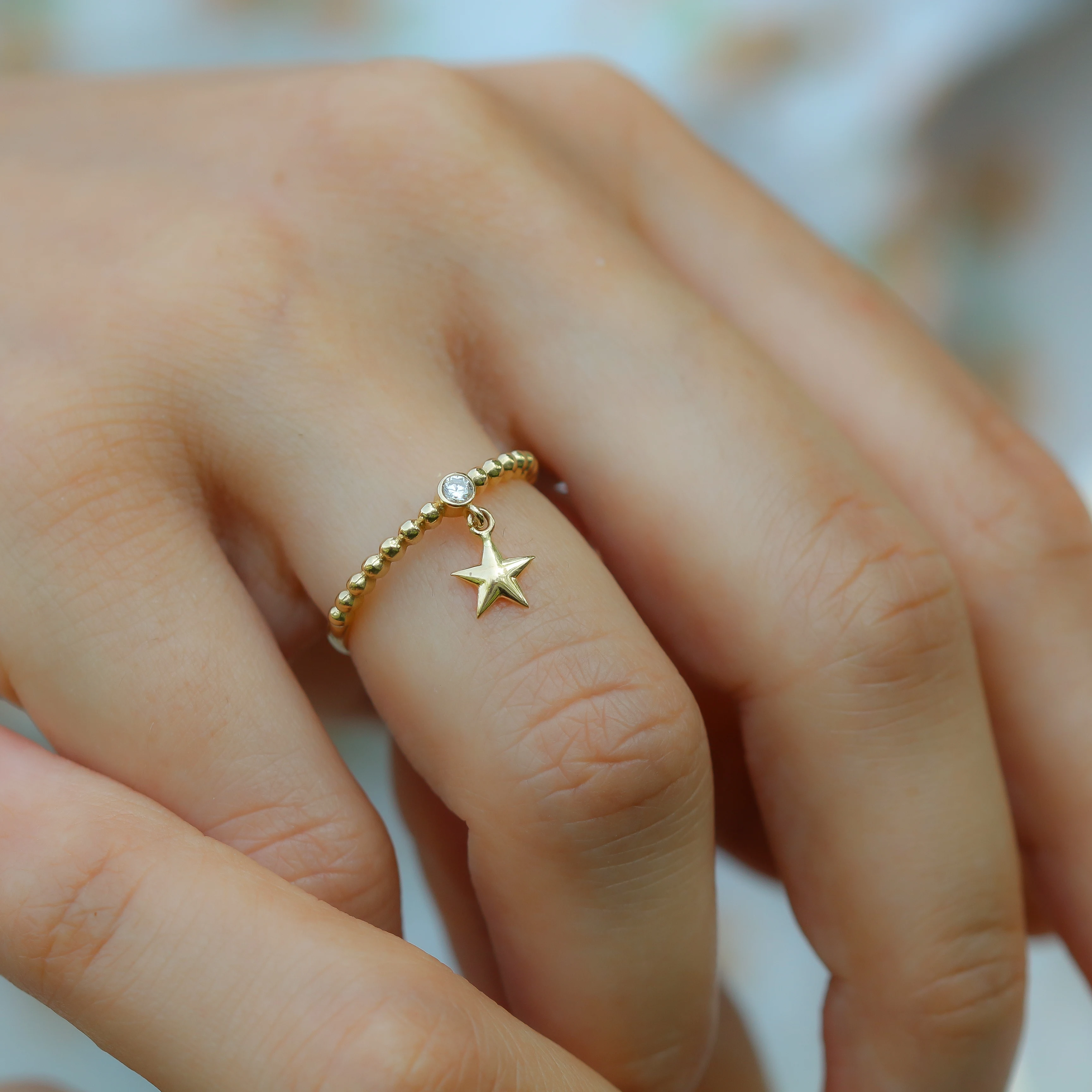 

Real 14K Gold White Zircon Stone Rings for Women Star Design Round Cut Fine Jewelry Ring Wedding Band Engagement Bridal New