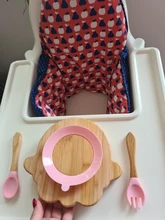 1set alimentación bebé de la placa de la cena ovejas de dibujos animados de Niños de alimentación vajilla con silicona taza de succión tenedor de madera Spoo