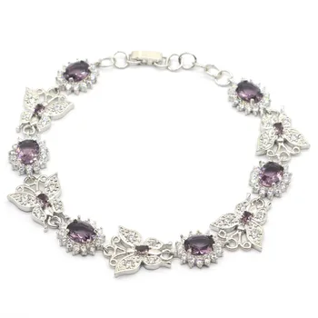 

35x12mm 2020 Butterfly Shape Created Purple Amethyst Natural CZ Jewelry Making Silver Bracelet 8.0-8.5inch