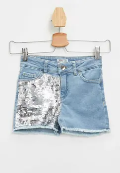 

DeFacto Girl's Spring Casual Denim Shorts Girls Shiny Silver Bling Sequins Decors Denim Bottoms Girl Loose Shorts-M8237A620SP
