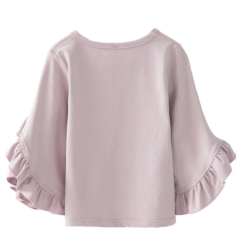 Spring Autumn Baby Girls Cotton Shirts Tops Kids Pink Long Ruffles Sleeve O-Neck Blouse Child Clothes Cute School T-shirt