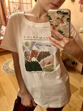 White Cotton Shirts Tops Summer Short Toppies Korean-Fashion Sleee Cartoon-Printing Women