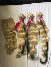 Younsolo-mechones Rubio 613 con cierre, cabello humano ondulado, 4x4, mechones, extensión de cabello humano Remy brasileño