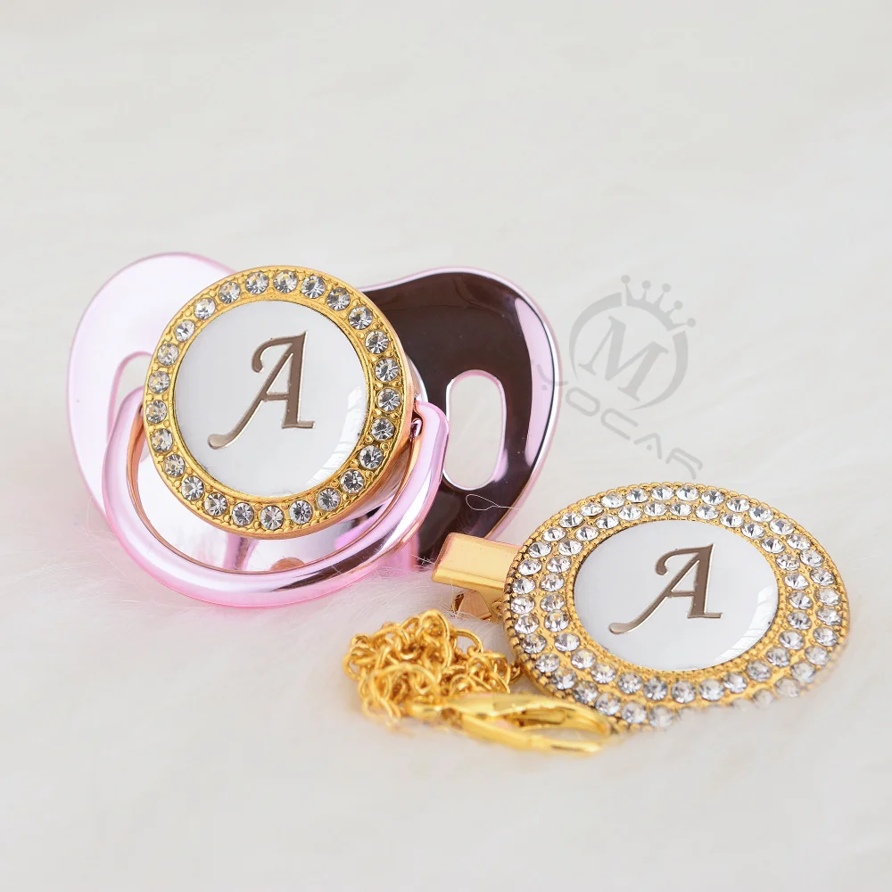 MIYOCAR Gold silver name Initials letter white elegant A beautiful bling pacifier and pacifier clip BPA free dummy bling LA-W 5