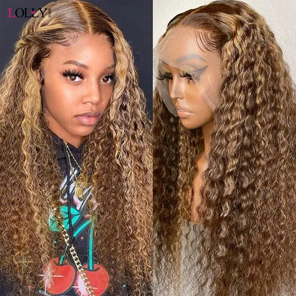 28 30inch Deep Wave Frontal Wig 4/27 Highlight Wig Human Hair Honey Blonde Lace Front Wigs For Women 13x4 Lace Frontal Wig Lolly