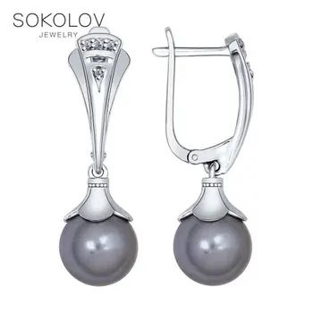 

SOKOLOV Silver drop earrings with stones with black Swarovski Crystals pearls and cubic zirconia, fashion jewelry, silver, 925, women's male, long earrings