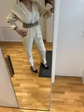 Women Rompers Jumpsuits Bodysuit Lantern-Sleeve OOTN V-Neck High-Waist Straight