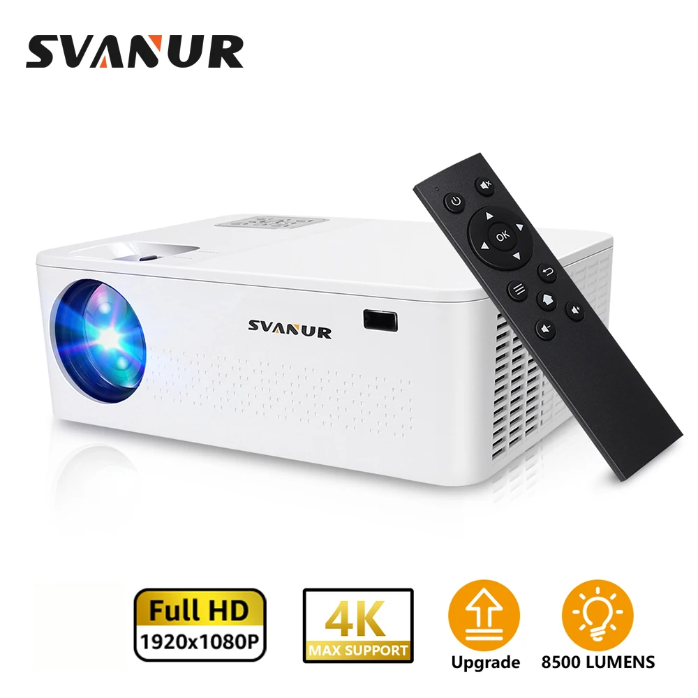 SVANUR Full HD Projector Native 1080P Support 4K Beamer 8500 Lumens Bluetooth 3D 5G AC3 for Video Home Theater | Электроника
