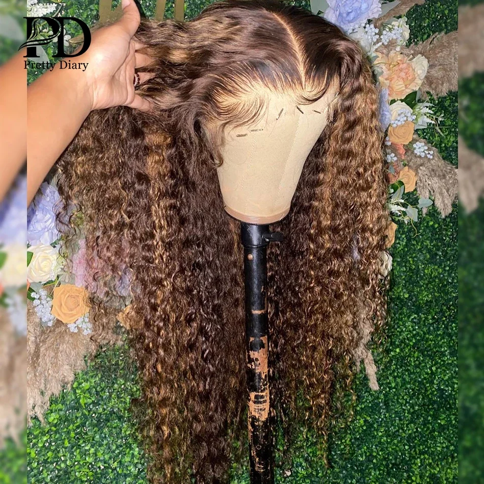 30 32 Inch Highlight Ombre 13x6 Lace Front Wig Curly Hum...