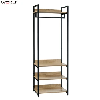 WOLTU Rovere chiaro Nero/Bianco Appendiabiti Armadio Guardaroba Appendiabiti con 3 ripiani Scarpiera Appendiabiti Appendiabiti Camera da letto 1