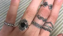 Conjunto de anillo con gemas estilo Retro bohemio para mujer, sortija, flor de cristal, elefante, Loto hueco, 32 estilos, regalo de aniversario de boda