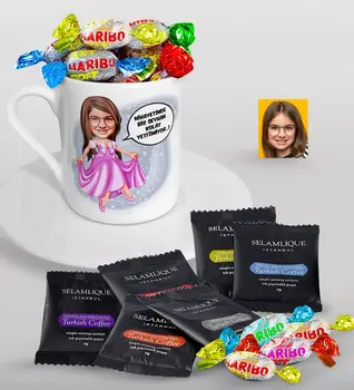 

Personalized Female Child Easy Grow Caricature Of Turkish Coffee Cup Selamlique Mixed Turkish Coffee house And Haribo Candy GIFT S