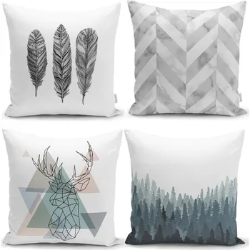 

Rustic Abstract Motifs Digital Printed 4'lü Cushion Pillow decorate Case Set